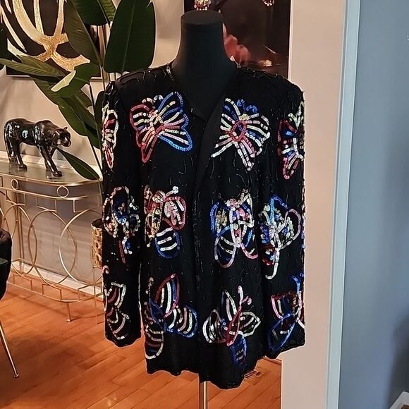 Vintage America. Night sequin butterfly jacket sz xl - Picture 1 of 9